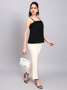 Elegant Black Lace-Trim Camisole with Square Neck
