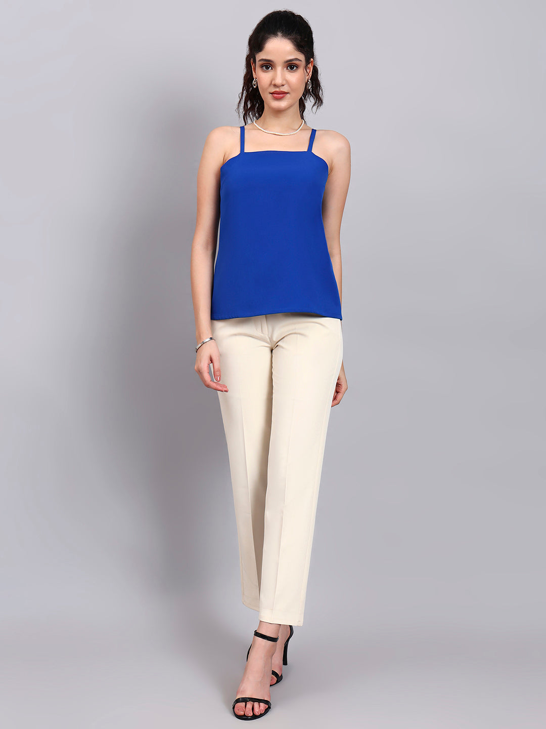 Elegant Cobalt Blue Sleeveless Camisole with Square Neckline