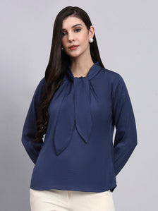 Effortlessly Elegant - Blue Tie-Neck Top