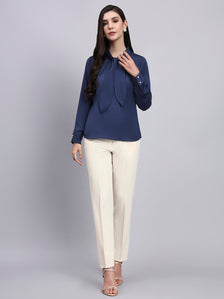 Effortlessly Elegant - Blue Tie-Neck Top
