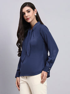 Effortlessly Elegant - Blue Tie-Neck Top