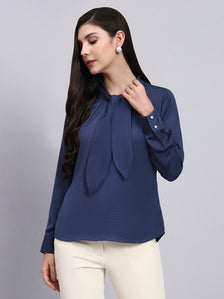 Effortlessly Elegant - Blue Tie-Neck Top