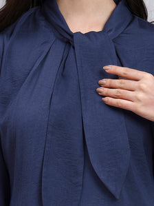 Effortlessly Elegant - Blue Tie-Neck Top