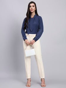 Effortlessly Elegant - Blue Tie-Neck Top