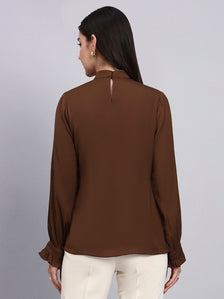 Women Premium Chocolate Satin Top with lace Detailing