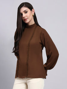 Women Premium Chocolate Satin Top with lace Detailing