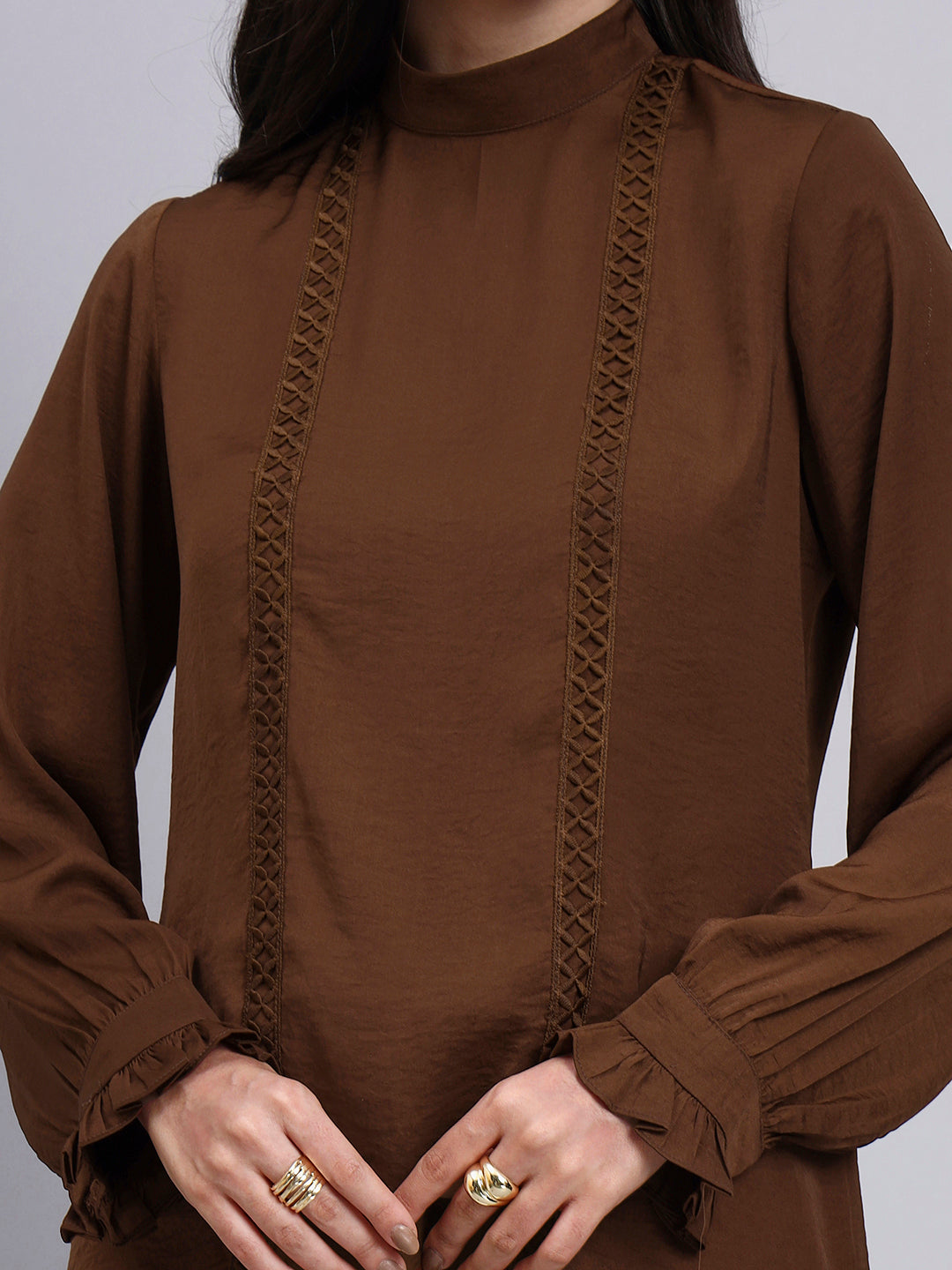 Women Premium Chocolate Satin Top with lace Detailing
