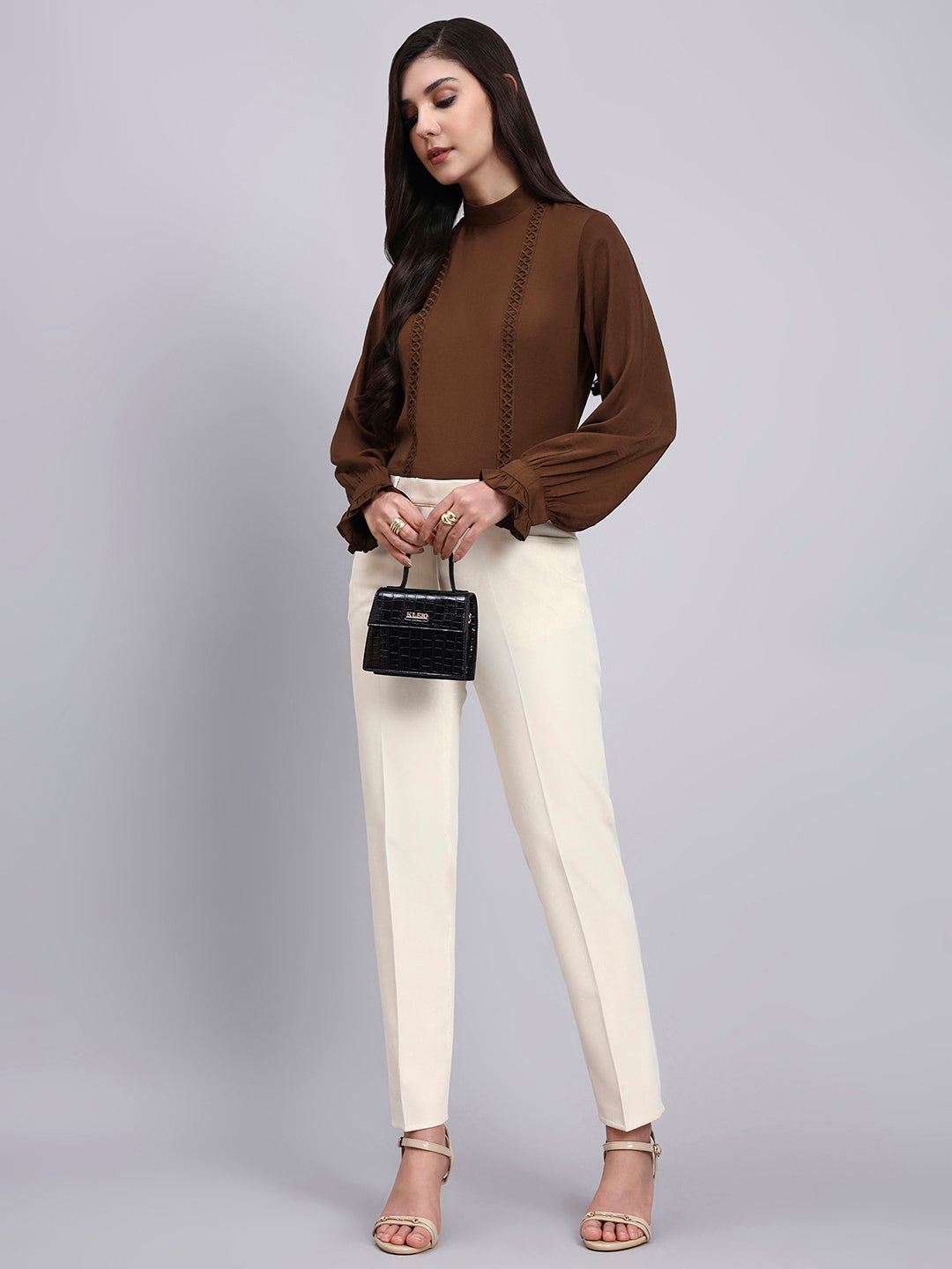 Women Premium Chocolate Satin Top with lace Detailing