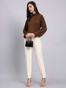 Women Premium Chocolate Satin Top with lace Detailing