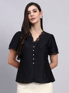 Women Modern Puff Sleeve Top With Pearl Button