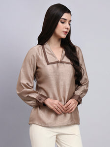 Women Modern Contrast Collar Detailing Full Sleeve Top