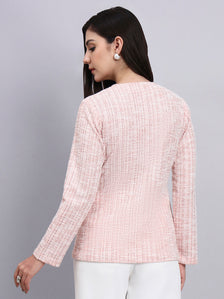 Baby pink warm tweed stretchable top with dainty bow closures