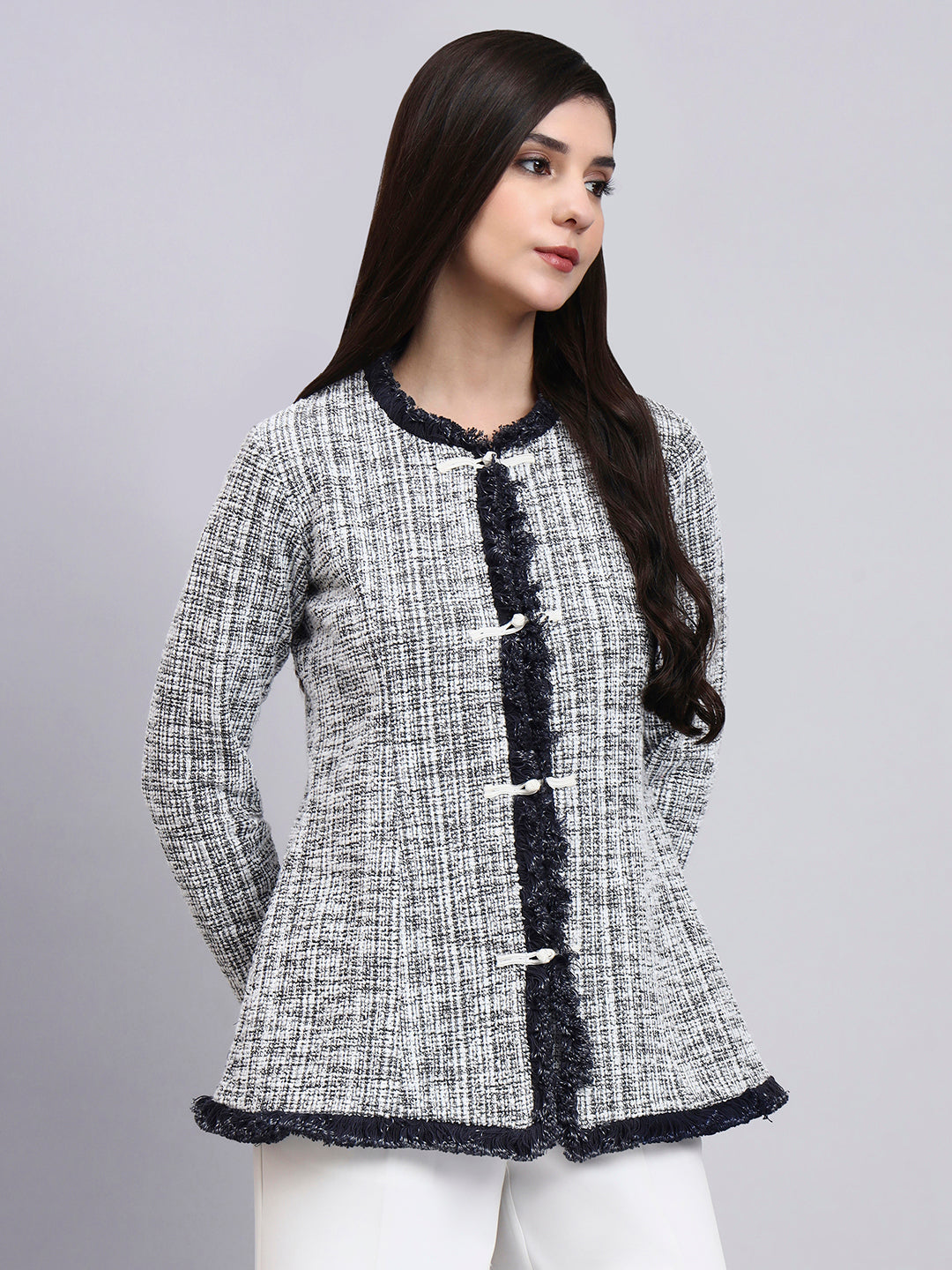 Chic Black and White warm tweed stretchable Top