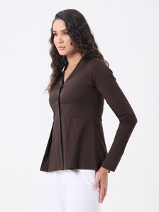 Women Brown V-neck Solid Top