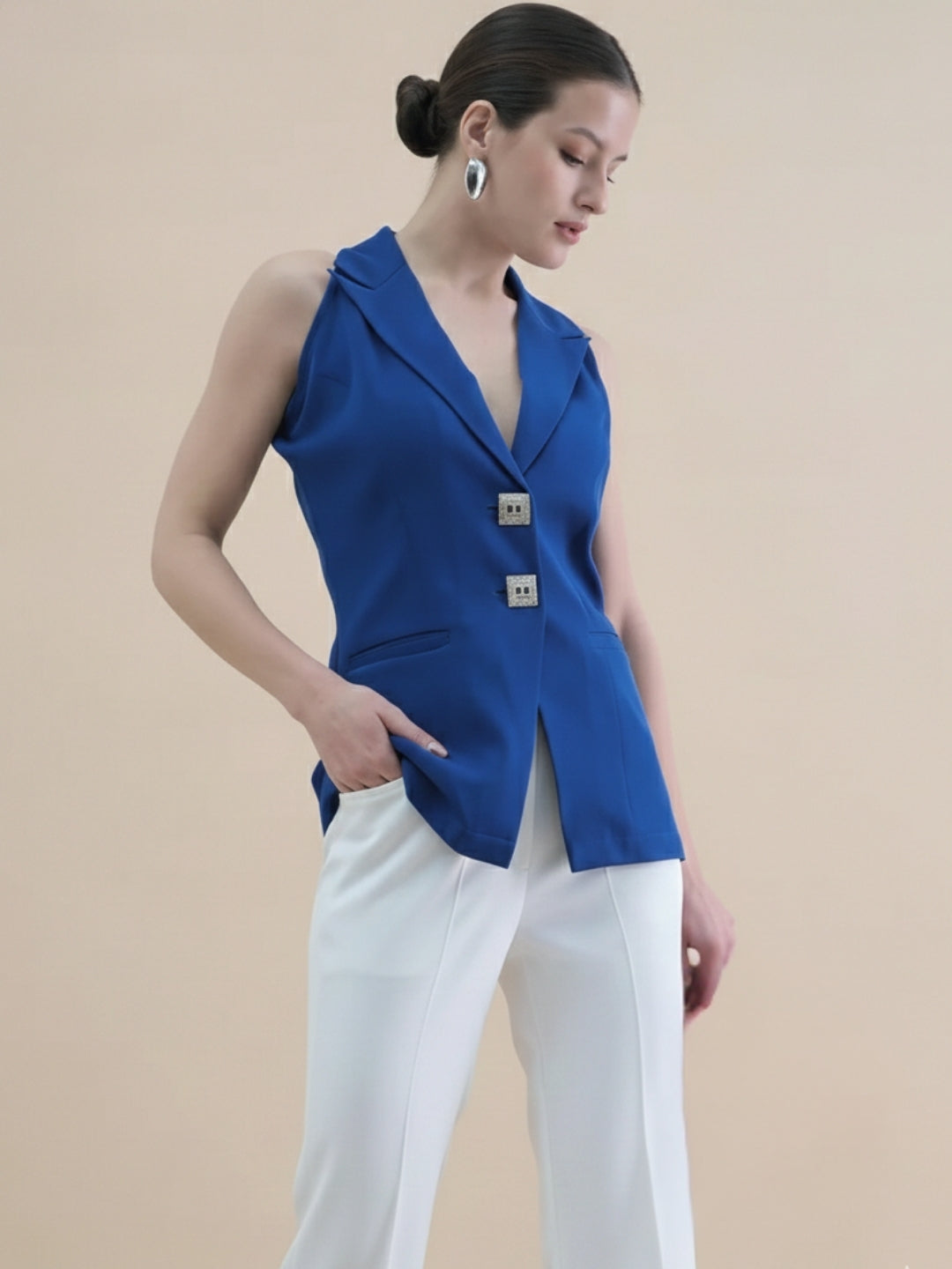 Women Ink Blue Halter Neck Top