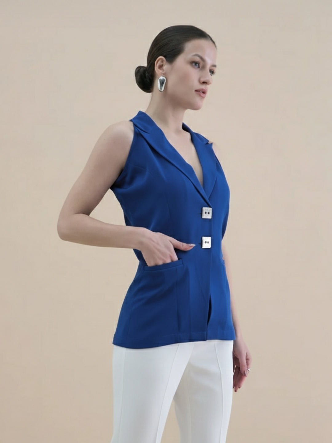 Women Ink Blue Halter Neck Top