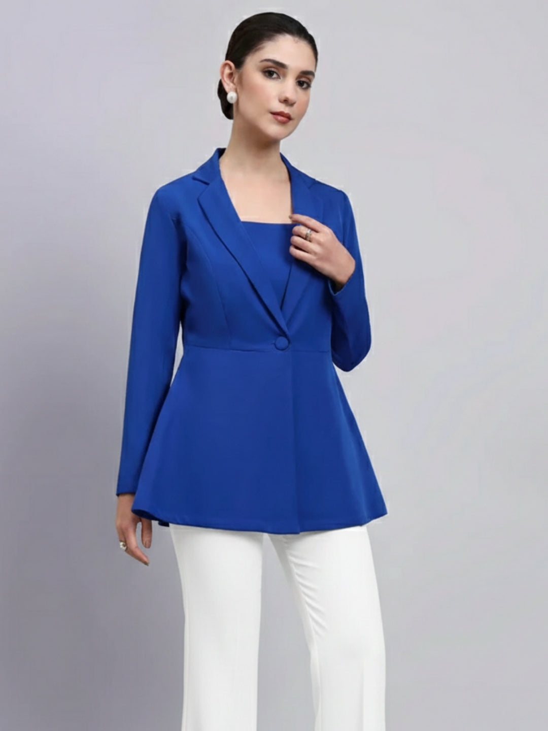 Women Cobalt Blue Peplum Blazer Top