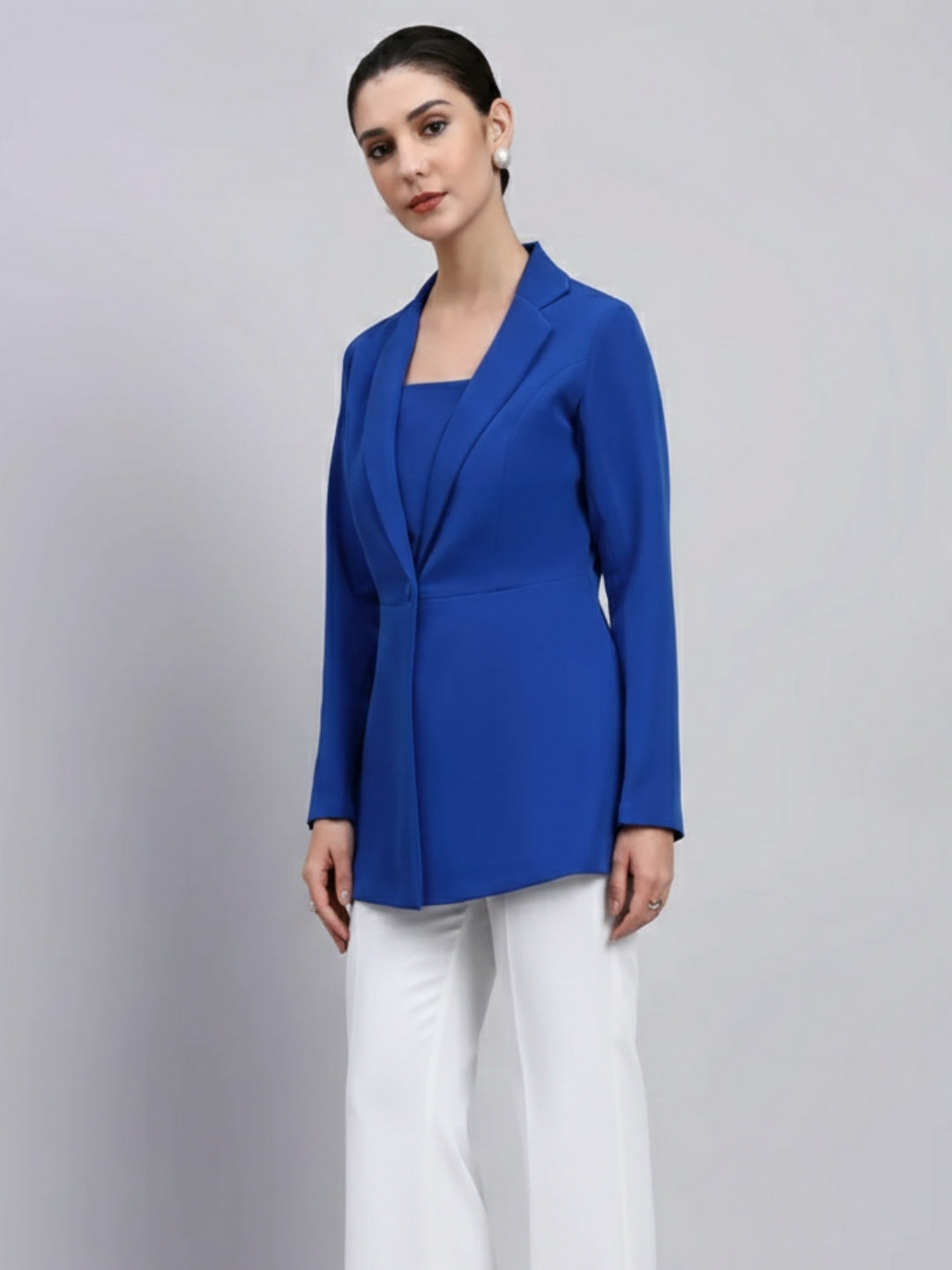 Women Cobalt Blue Peplum Blazer Top
