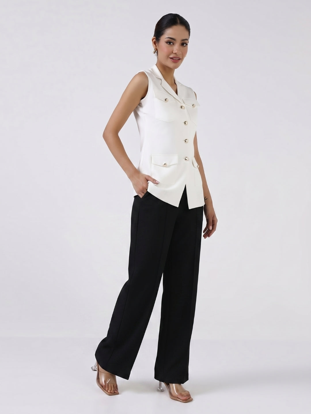 Women White Sleeveless Top