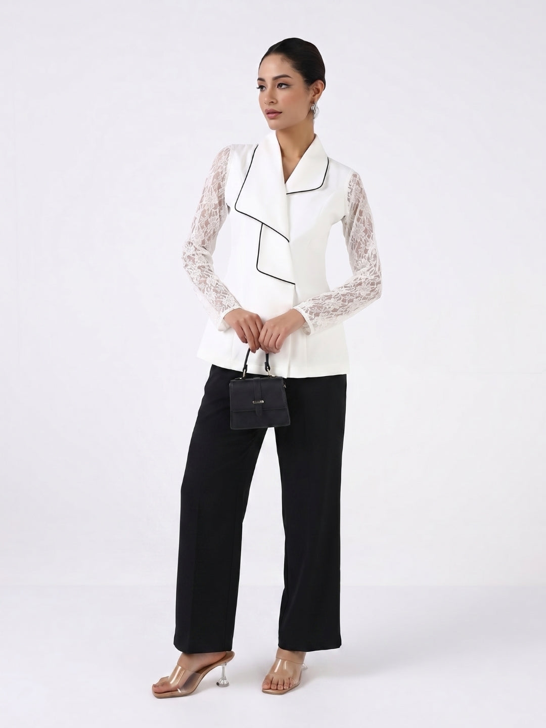 Women White Layered Collar Top