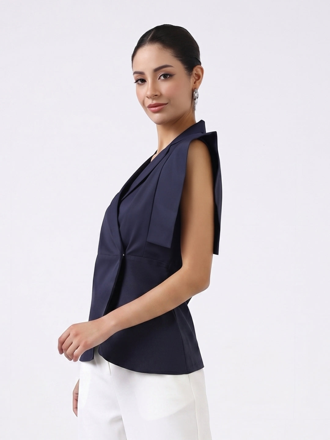 Women Navy Blue Boss Peplum Top