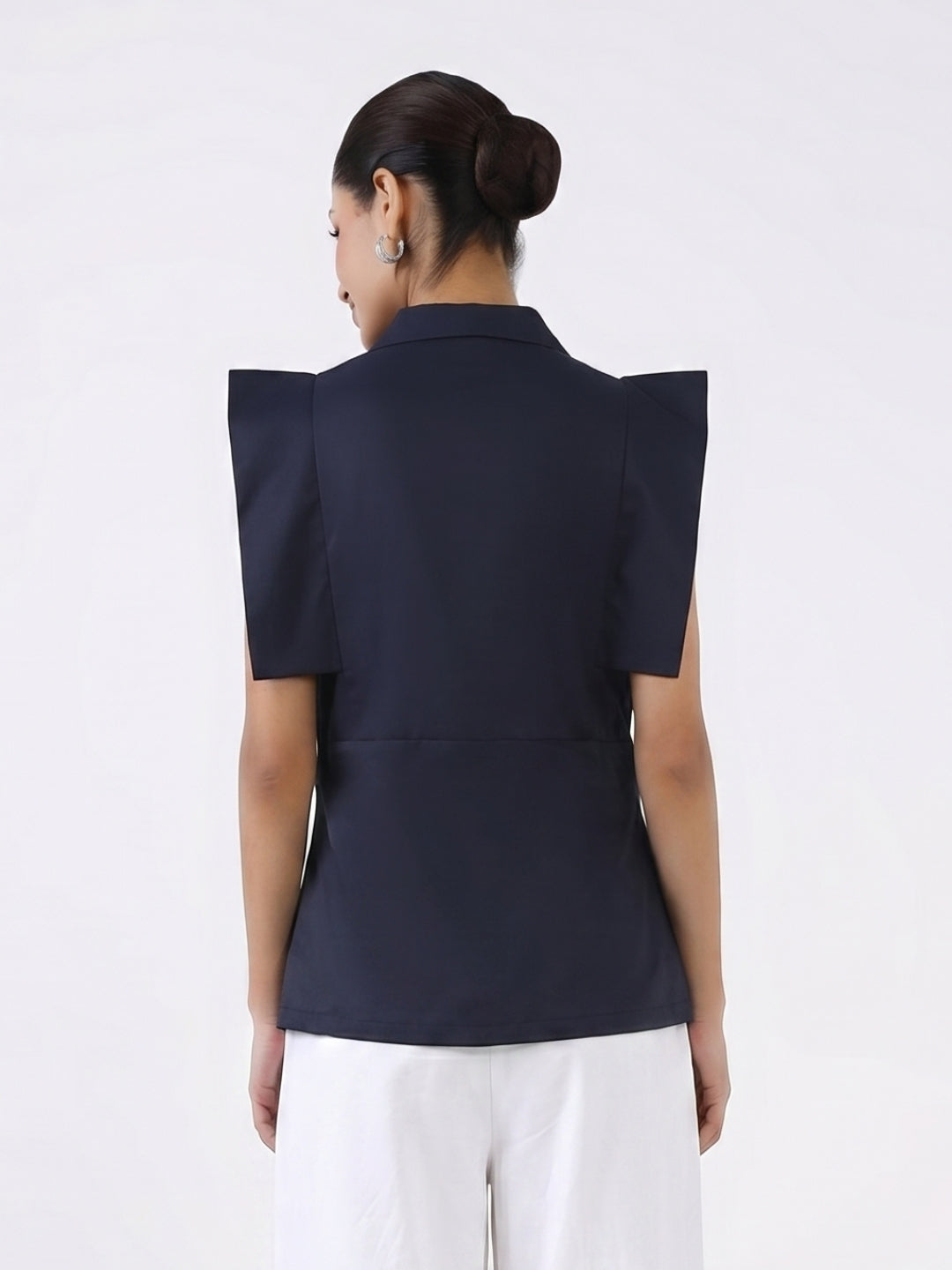Women Navy Blue Boss Peplum Top