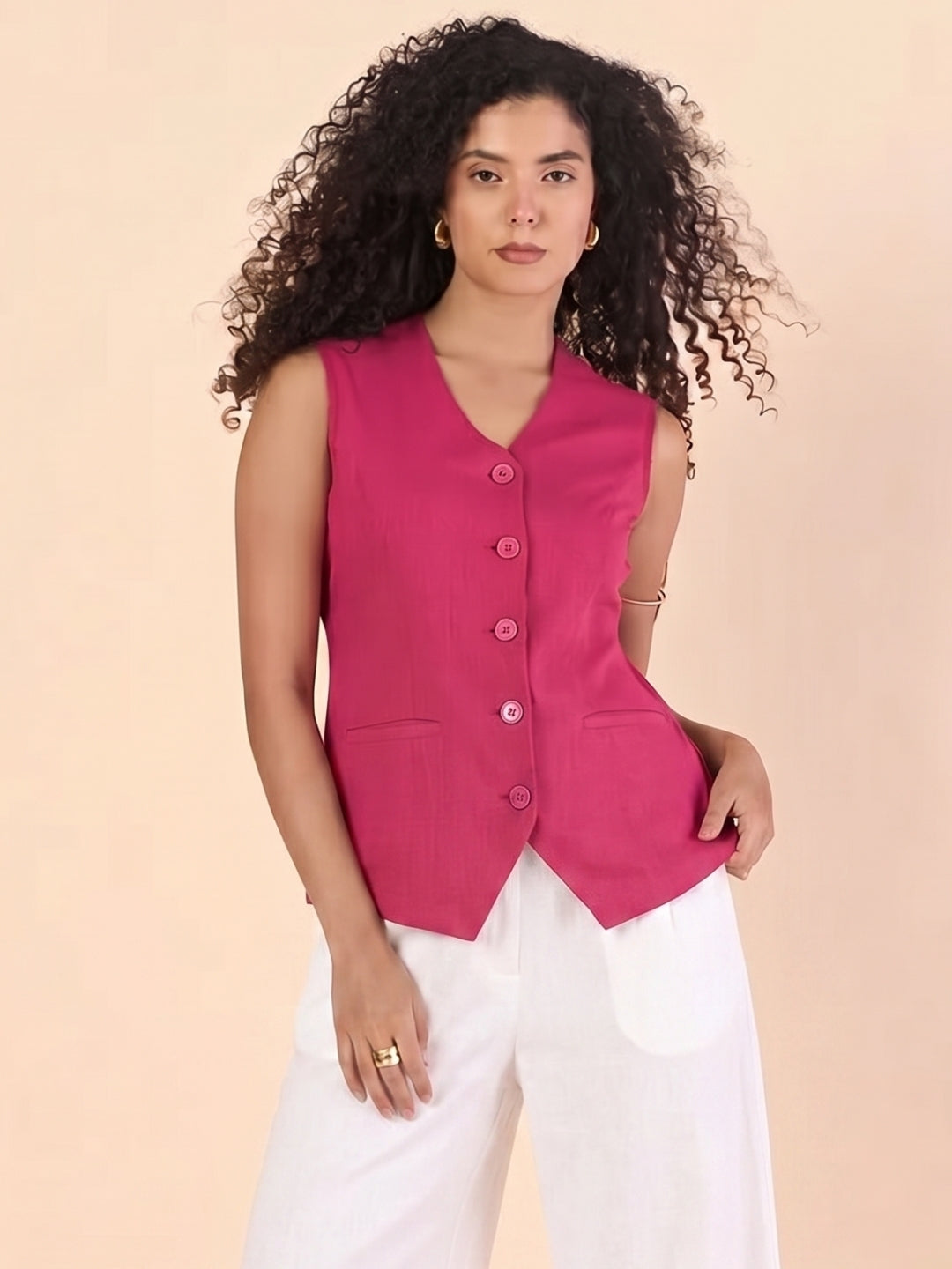 Women Hot Pink Sleeveless Top