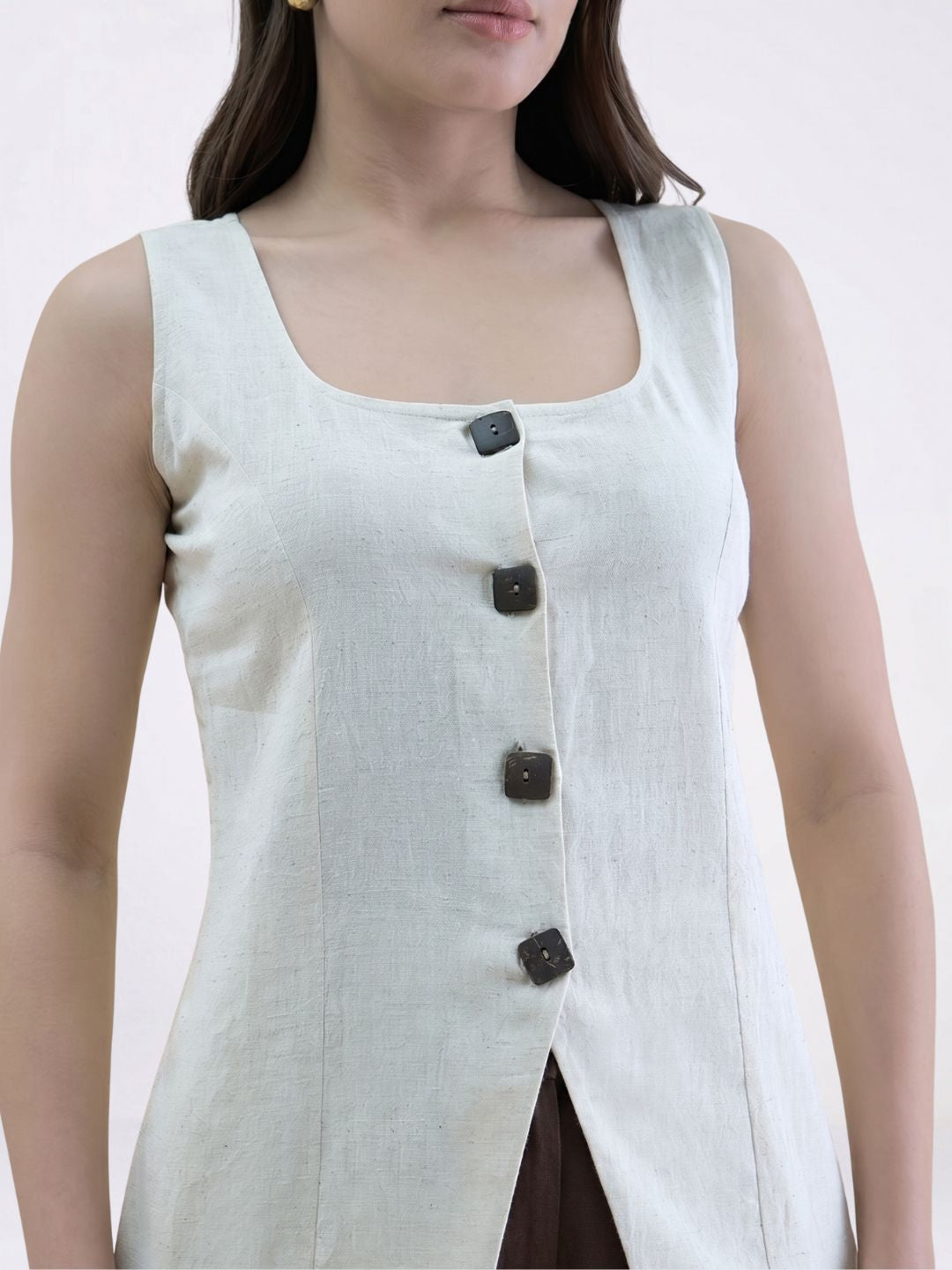 Women Beige Sleeveless Top