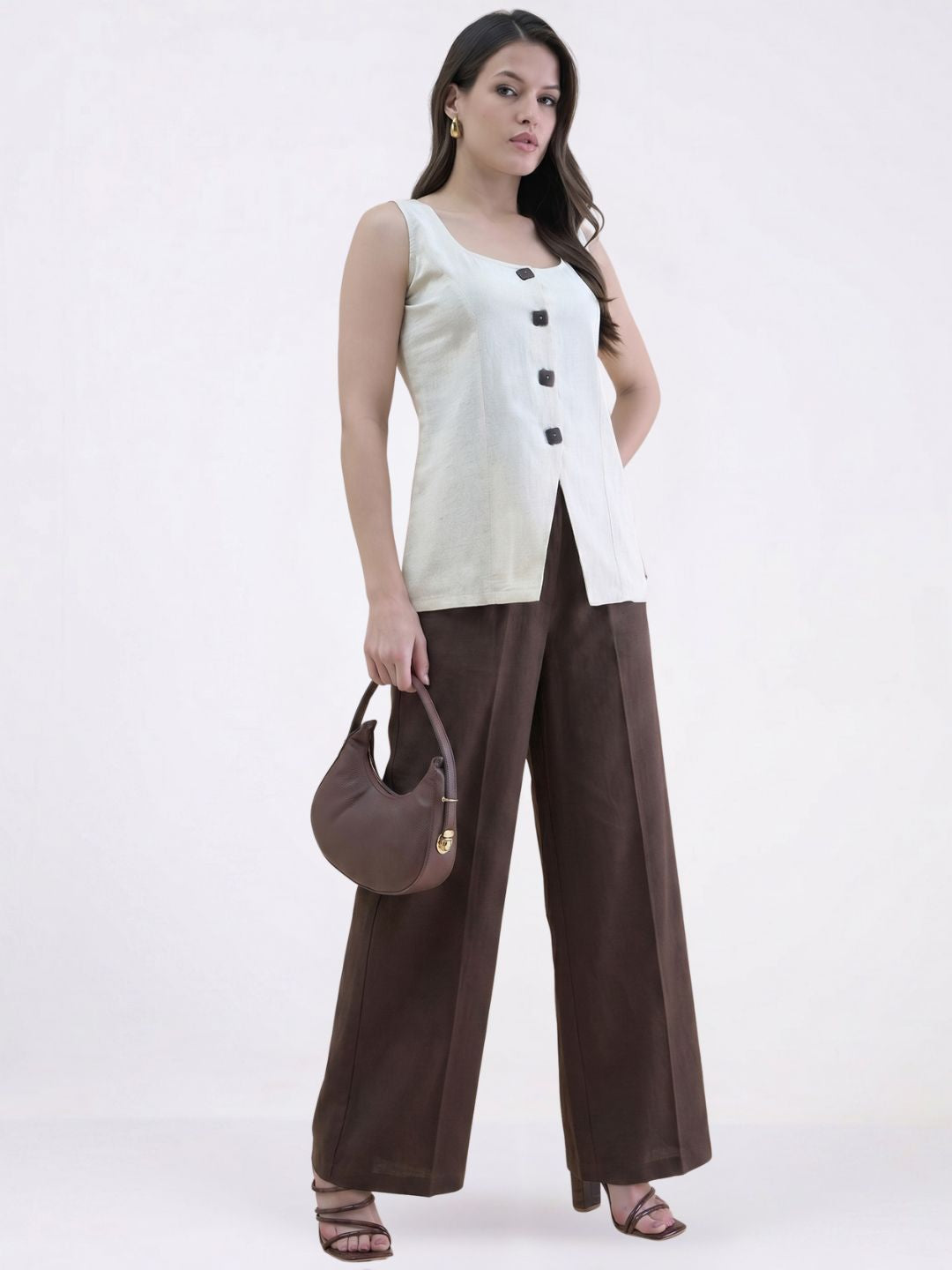 Women Beige Sleeveless Top