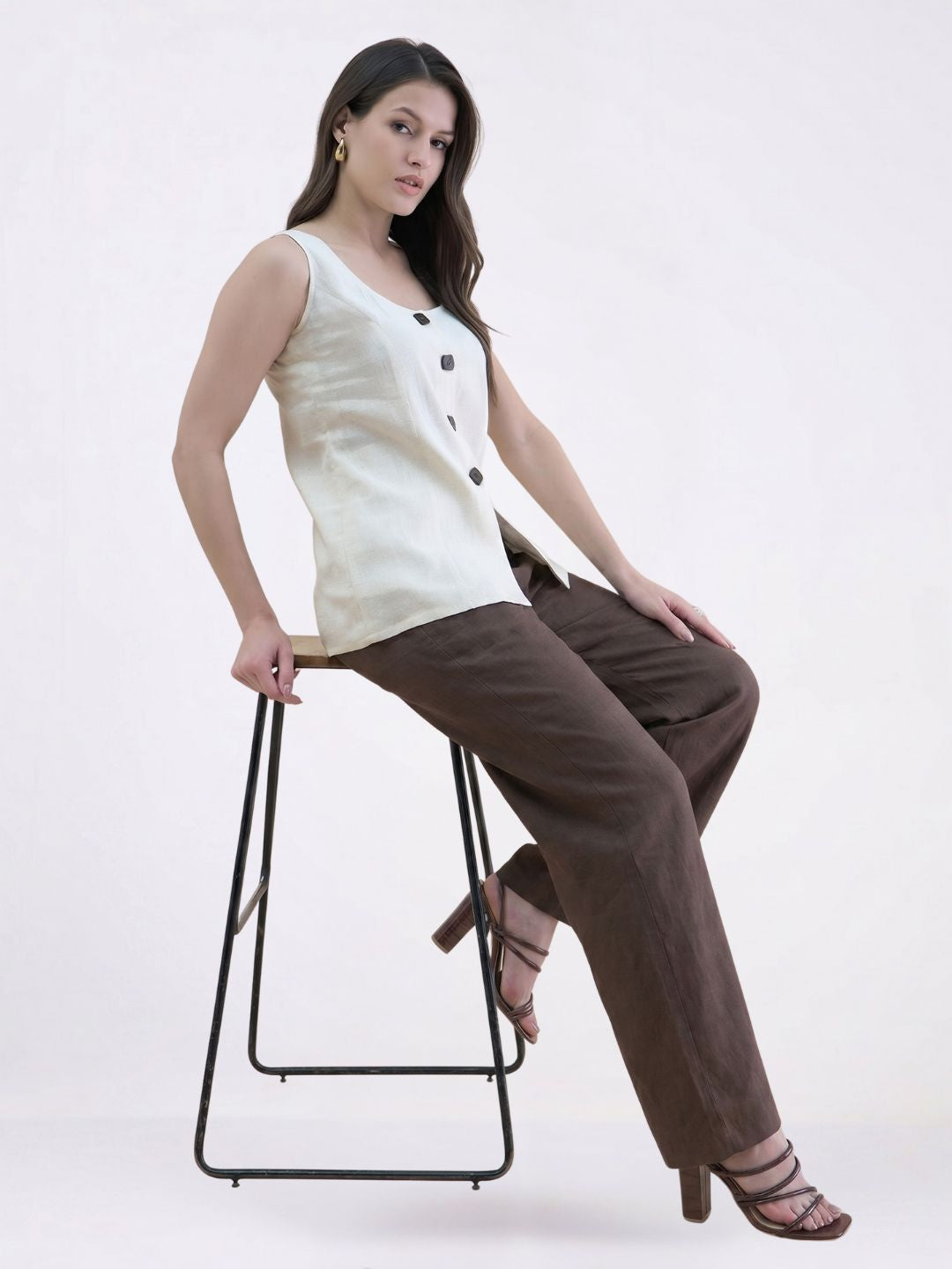 Women Beige Sleeveless Top