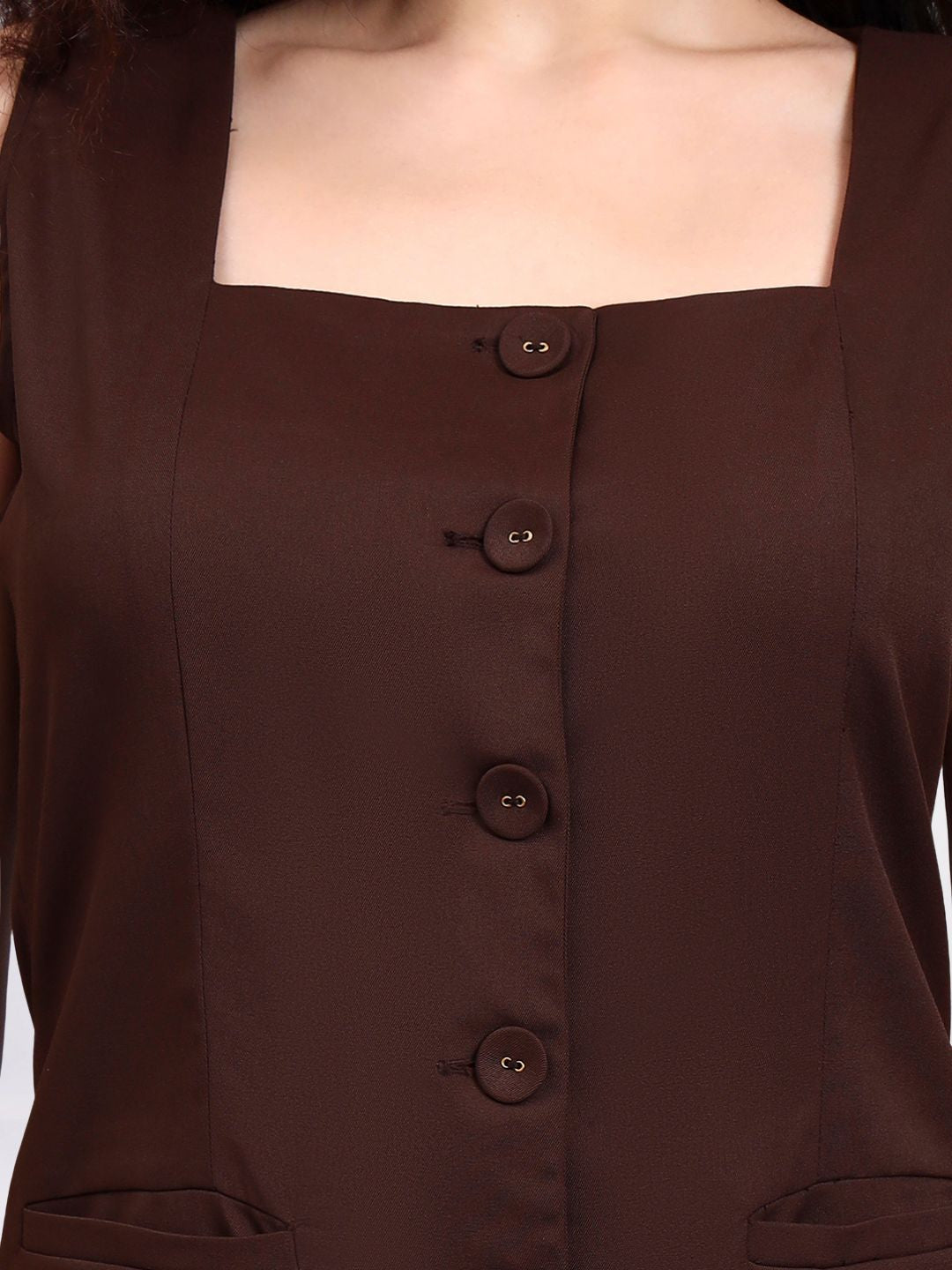 Women Brown Button Detail Waistcoat Top