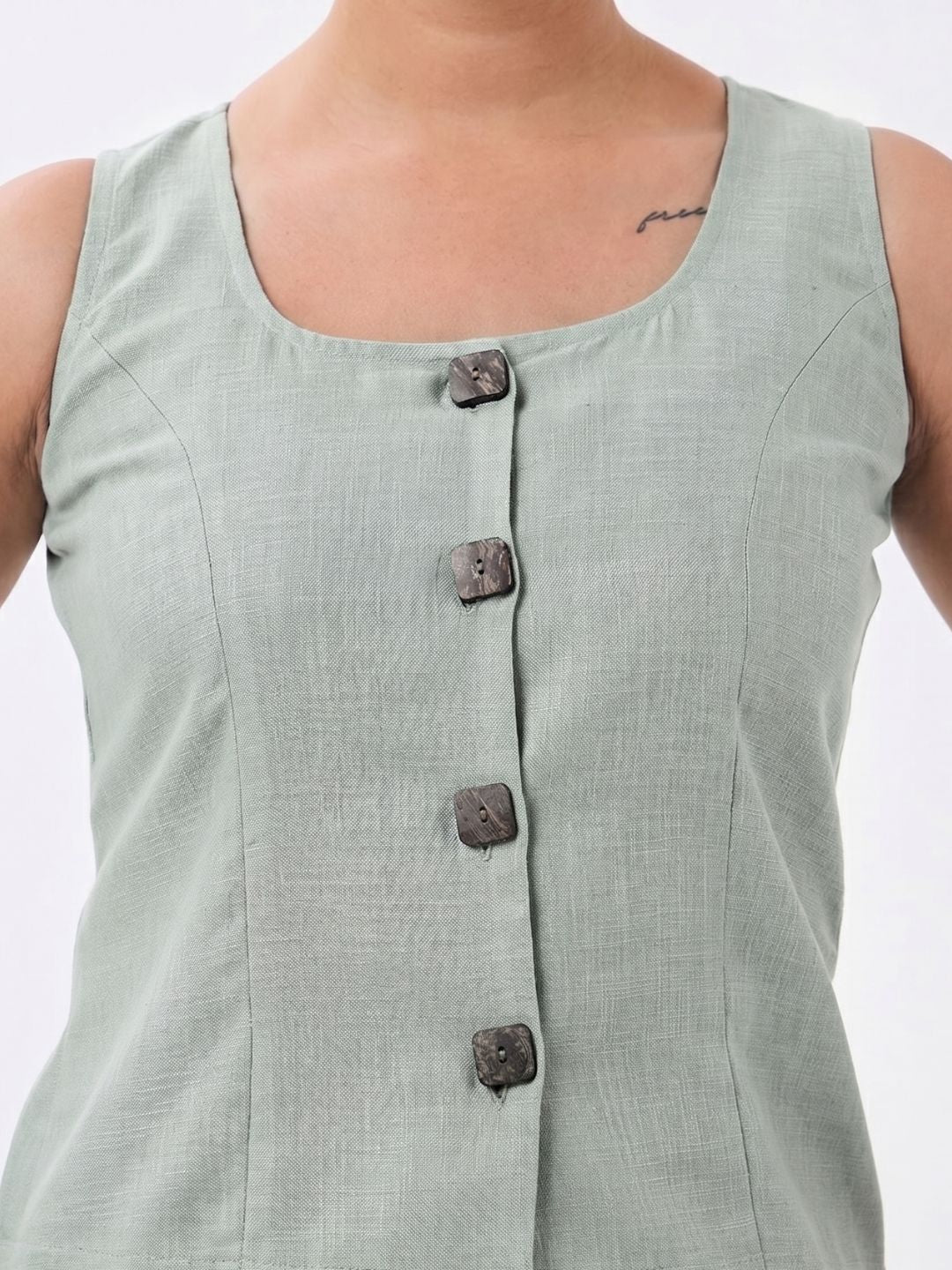 Women Sage Green Button Detail Top