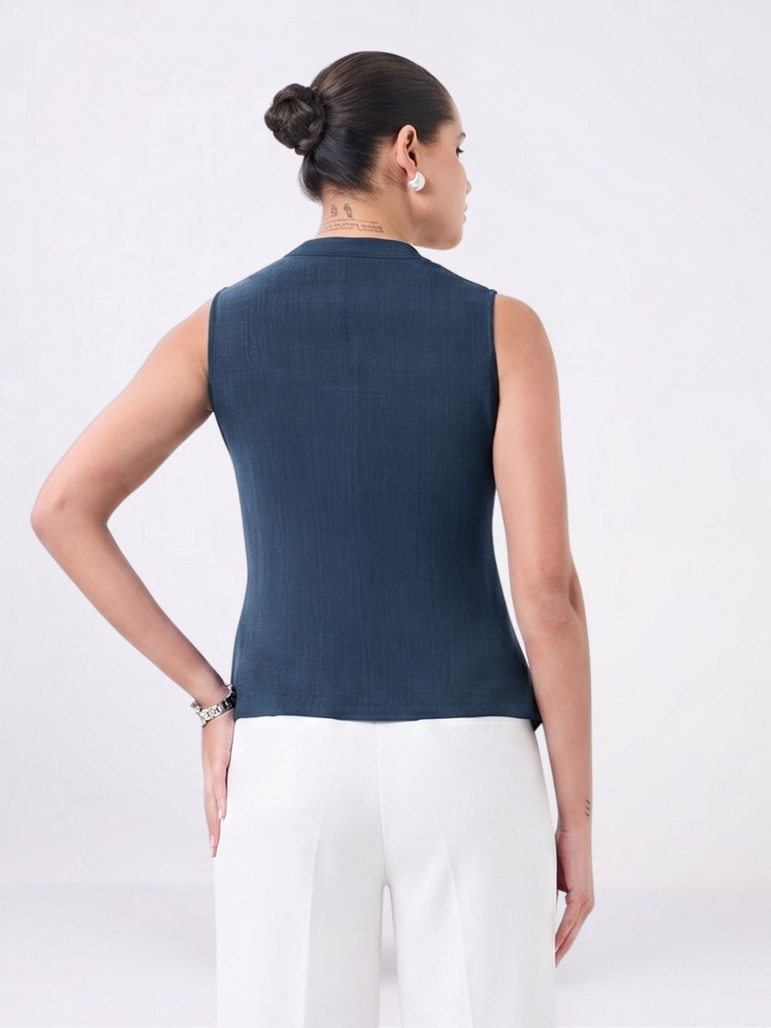 Women Navy Blue Sleeveless Top