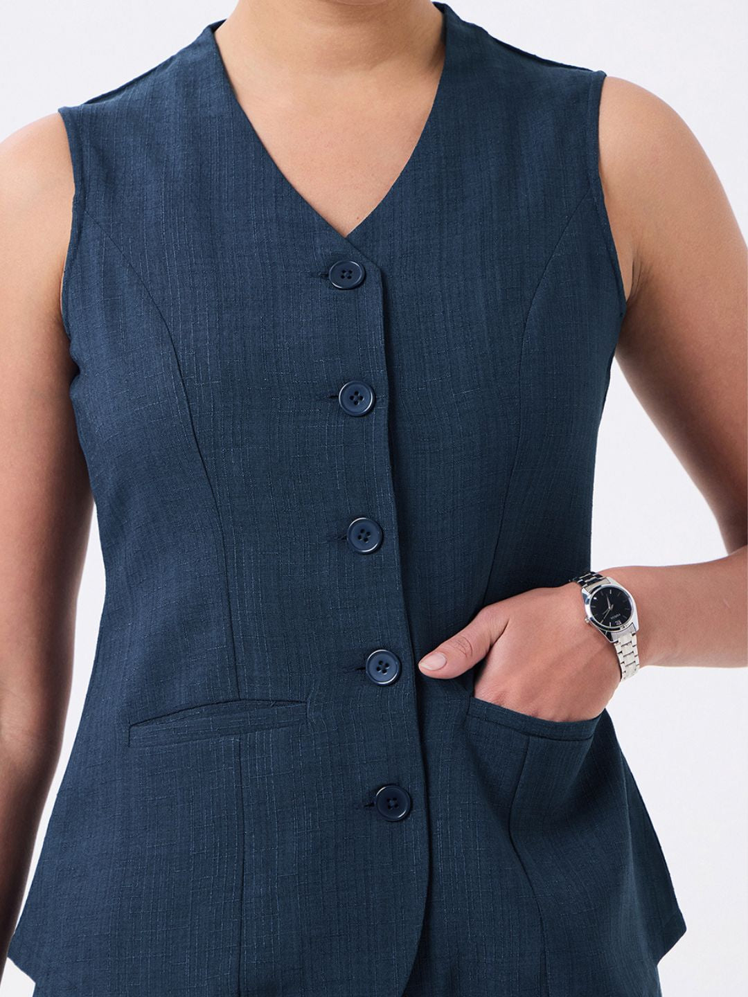 Women Navy Blue Sleeveless Top