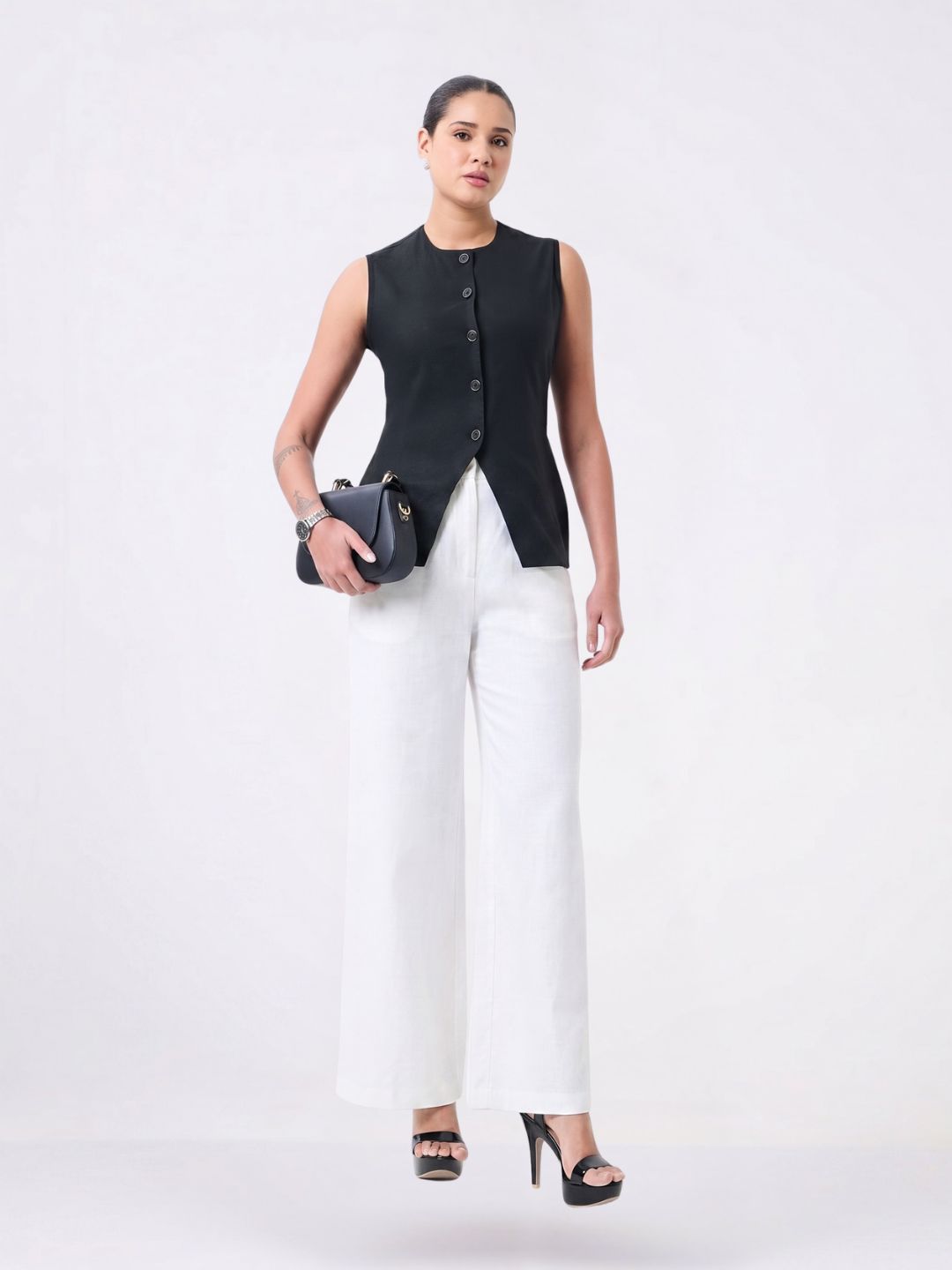 Women Black Asymmetric Waistcoat Top