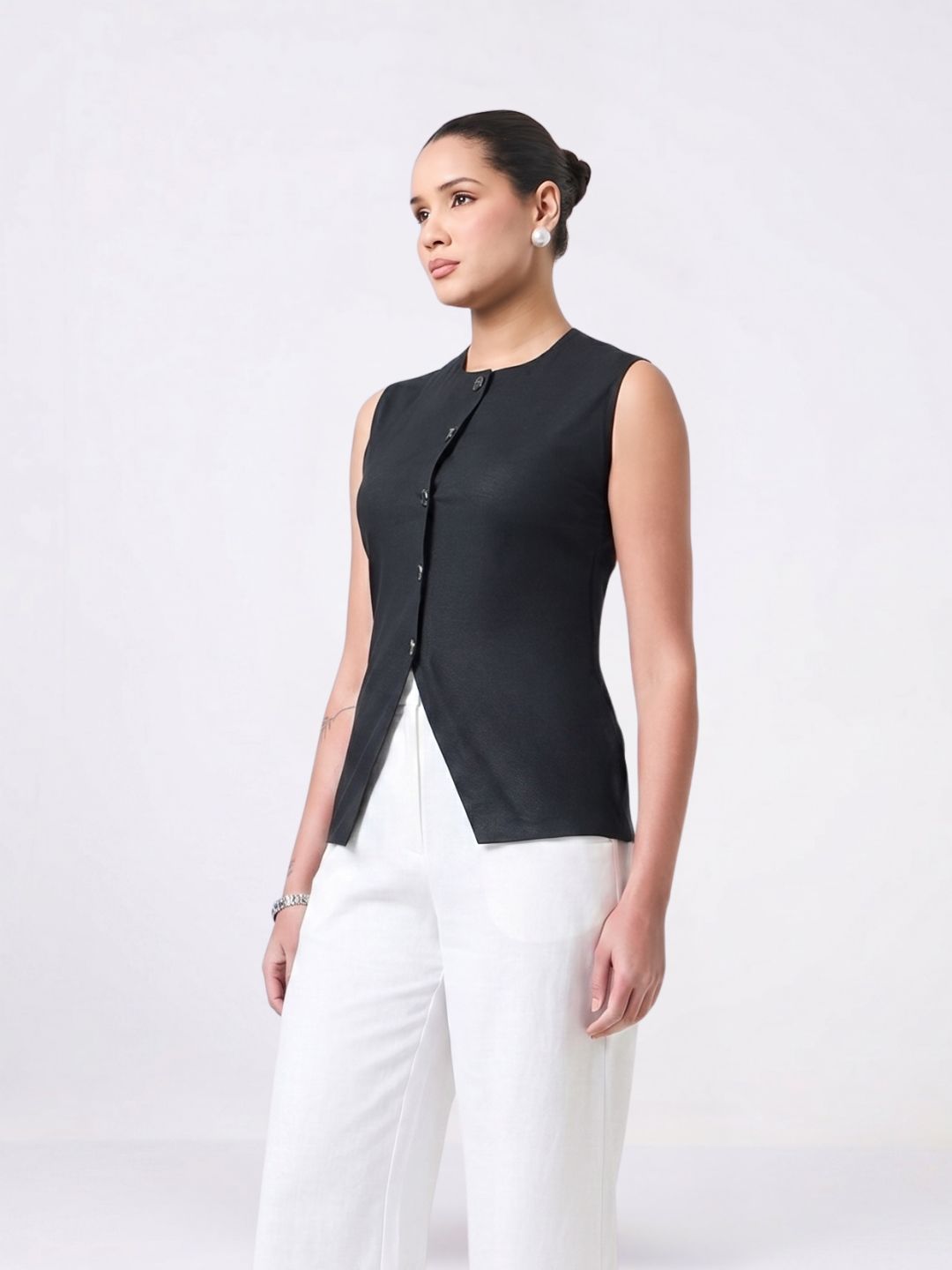 Women Black Asymmetric Waistcoat Top