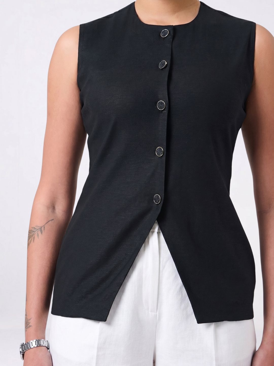 Women Black Asymmetric Waistcoat Top