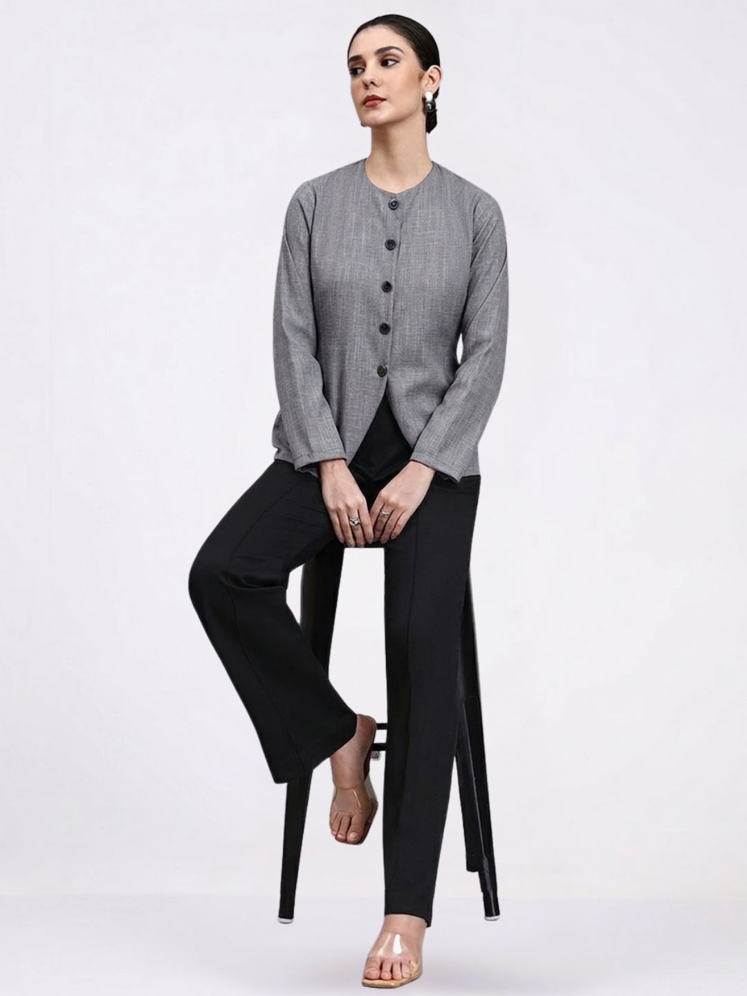 Women Grey Textured Top