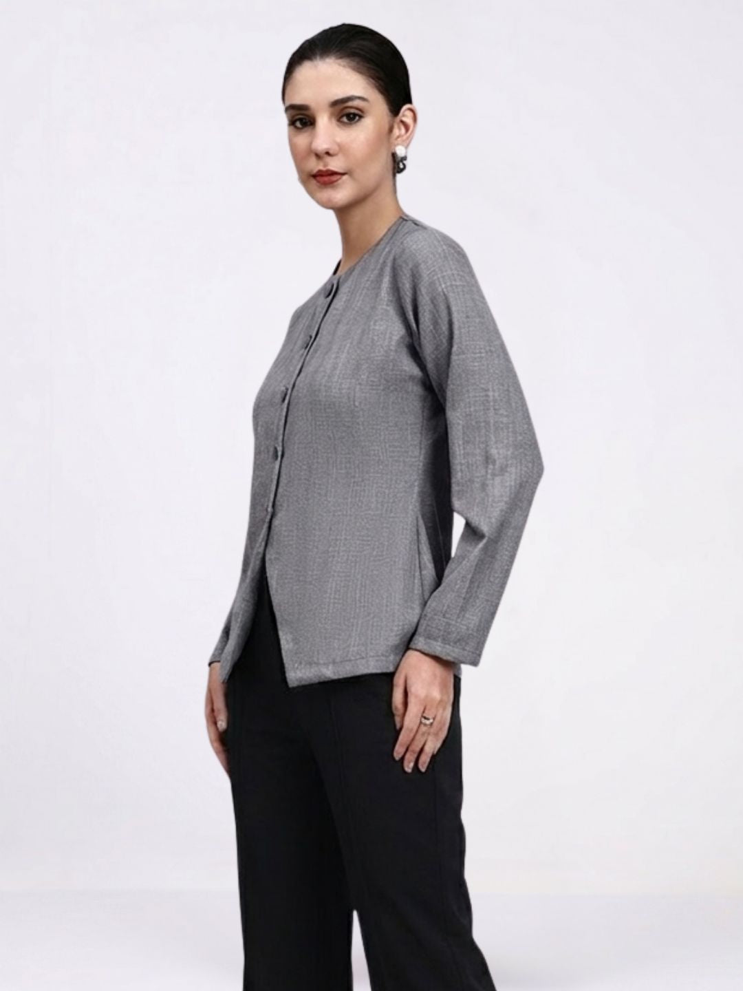 Women Grey Textured Top