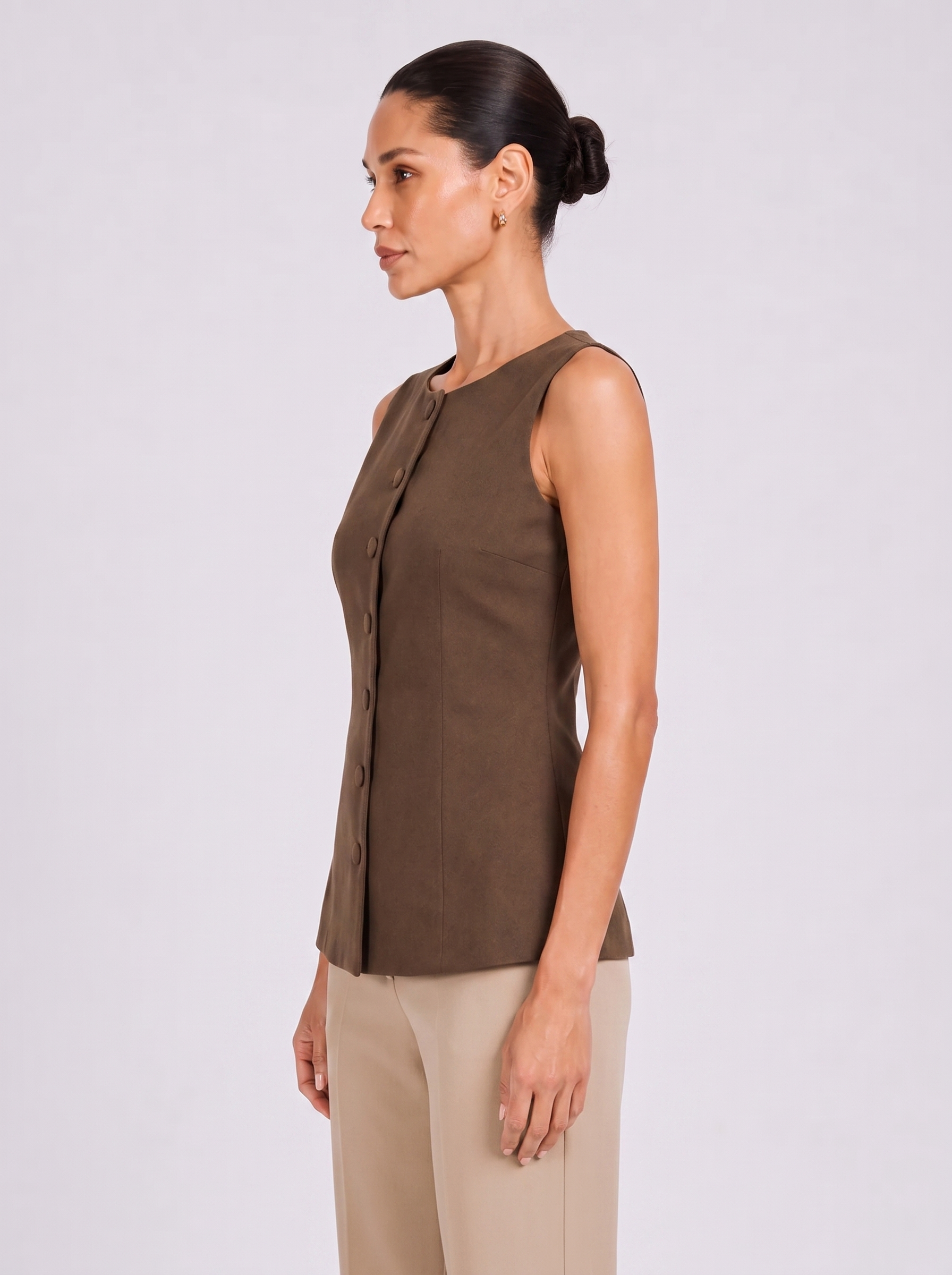 Women Brown Boat Neck Top