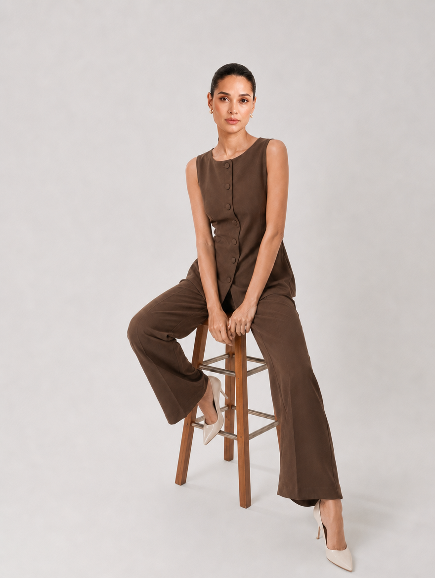 Women Brown Boat Neck Top
