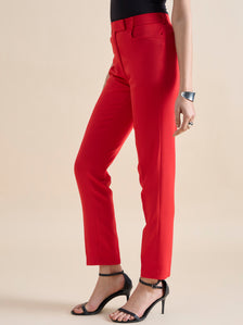 Red Mid Waist Slim Fit Stretch Trouser