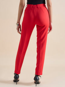 Red Mid Waist Slim Fit Stretch Trouser