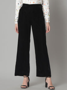 Comfortable Mid Waist Velvet Trouser- Black
