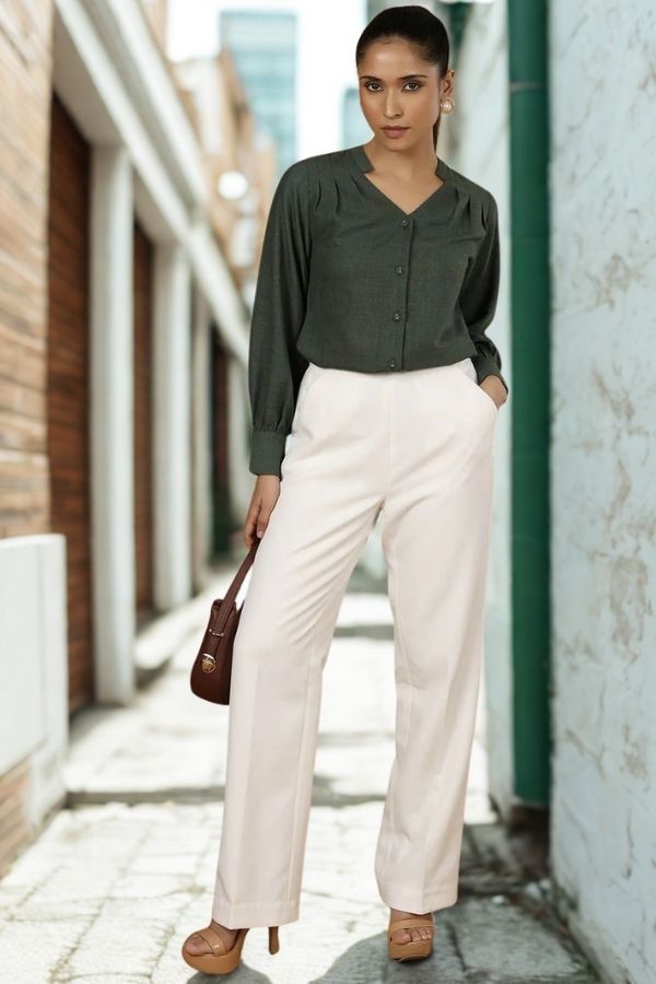 Women Comfort Straight Fit High-Rise Trousers