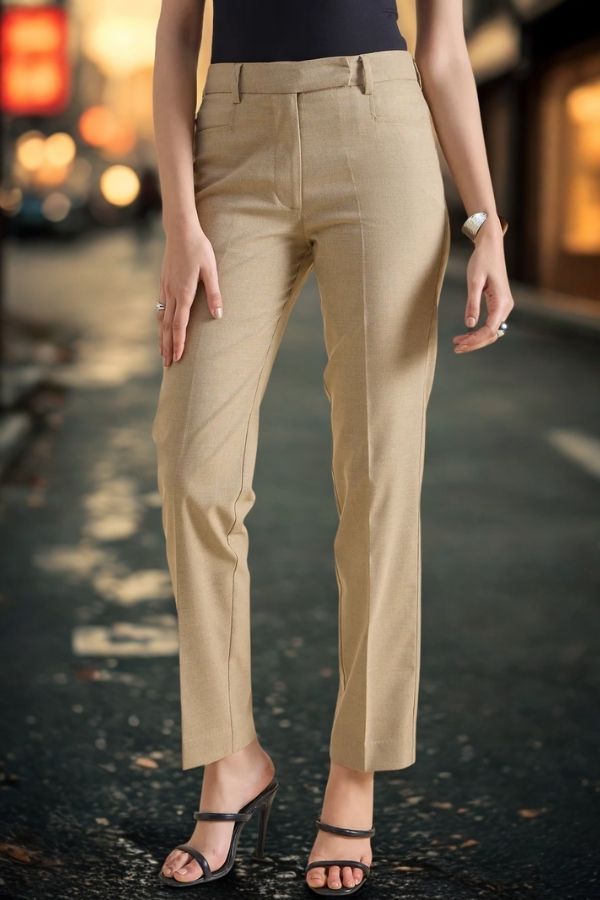 Women Beige Regular Fit Mid Waist Trouser