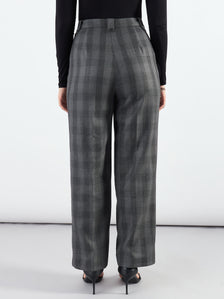 Grey Checkered High Waist Warm Pleated Trouser