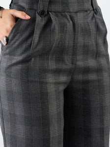 Grey Checkered High Waist Warm Pleated Trouser