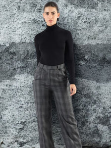 Women Checked Straight Fit High-Rise Wrinkle Free Pleated Trousers