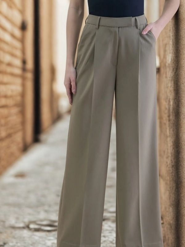 Women High-Waist Pleated Straight Leg Relaxed 4-Way Stretchable Fit Trouser